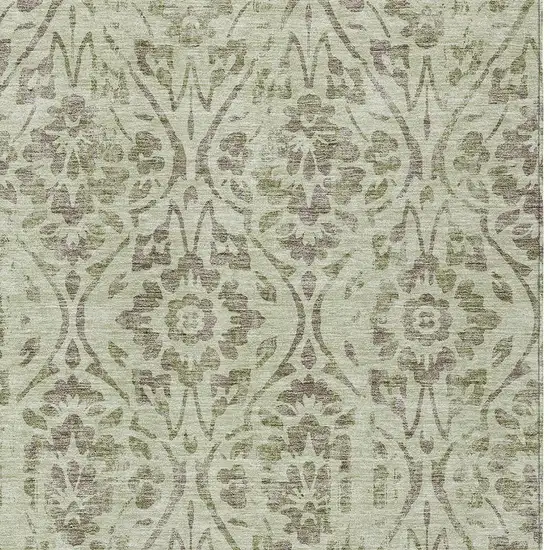 Artichoke Green And Brown Floral Washable Indoor Outdoor Area Rug Photo 6