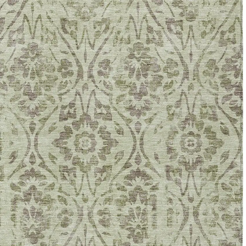 Artichoke Green And Brown Floral Washable Indoor Outdoor Area Rug Photo 6