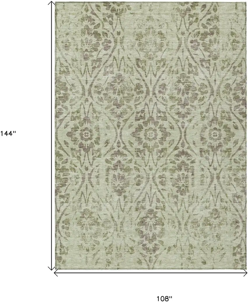 Artichoke Green And Brown Floral Washable Indoor Outdoor Area Rug Photo 3