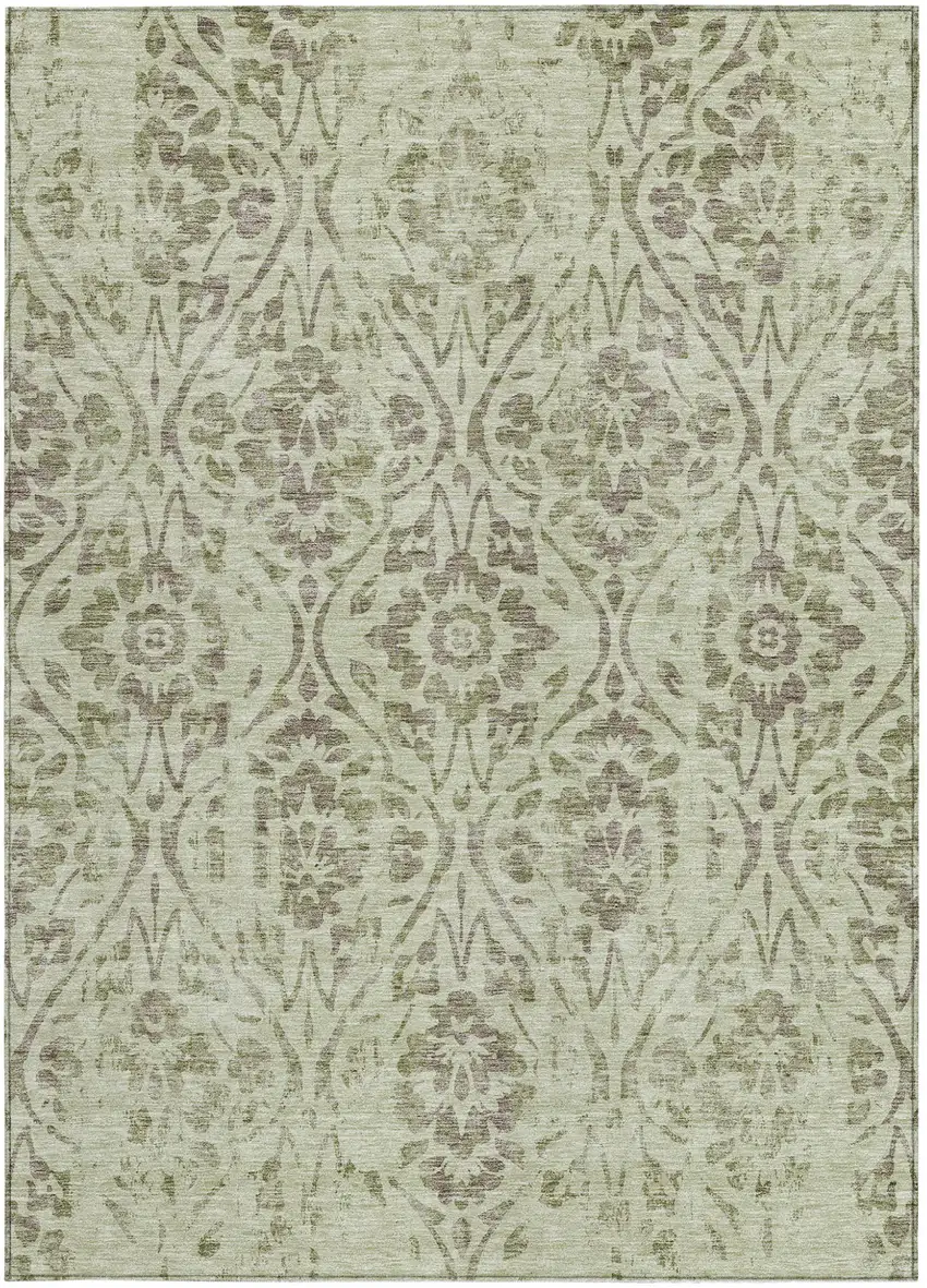 Artichoke Green And Brown Floral Washable Indoor Outdoor Area Rug Photo 6