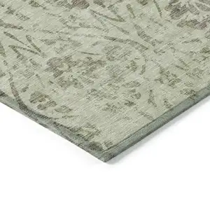 Photo of Artichoke Green And Brown Floral Washable Indoor Outdoor Area Rug