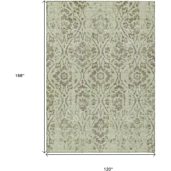 Artichoke Green And Brown Floral Washable Indoor Outdoor Area Rug Photo 3
