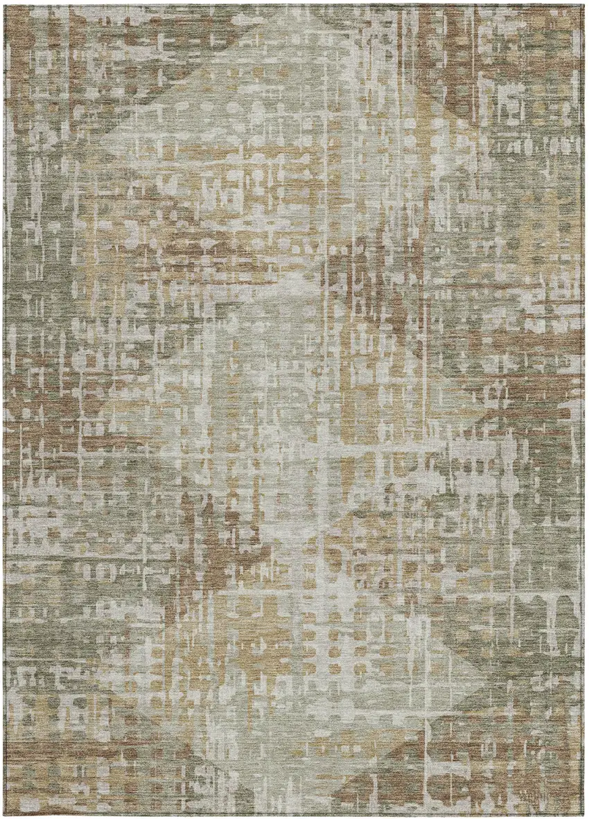 Artichoke Green And Brown Geometric Washable Indoor Outdoor Area Rug Photo 3