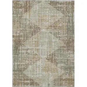 Photo of Artichoke Green And Brown Geometric Washable Indoor Outdoor Area Rug
