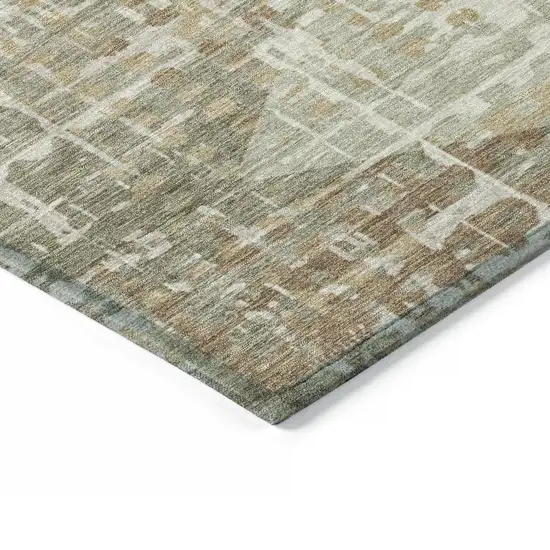 Artichoke Green And Brown Geometric Washable Indoor Outdoor Area Rug Photo 6