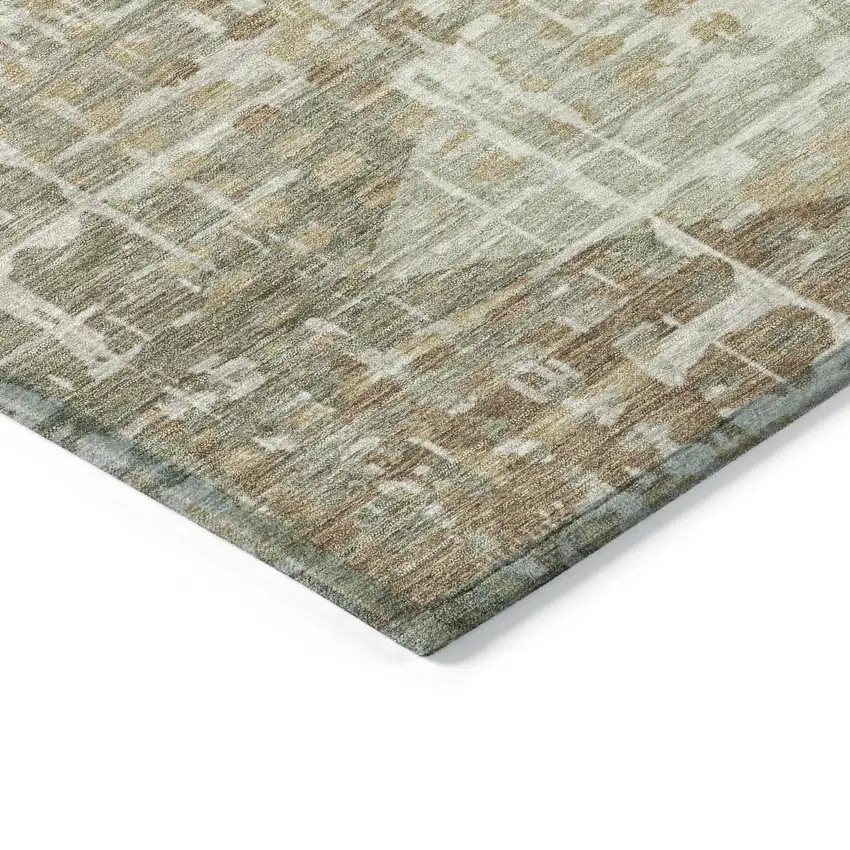 Artichoke Green And Brown Geometric Washable Indoor Outdoor Area Rug Photo 6