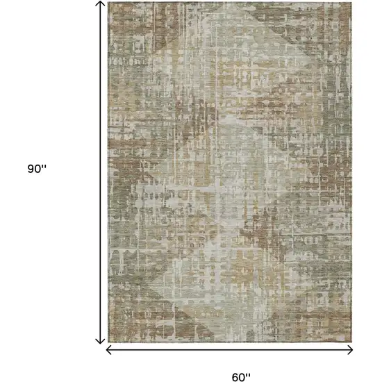 Artichoke Green And Brown Geometric Washable Indoor Outdoor Area Rug Photo 9