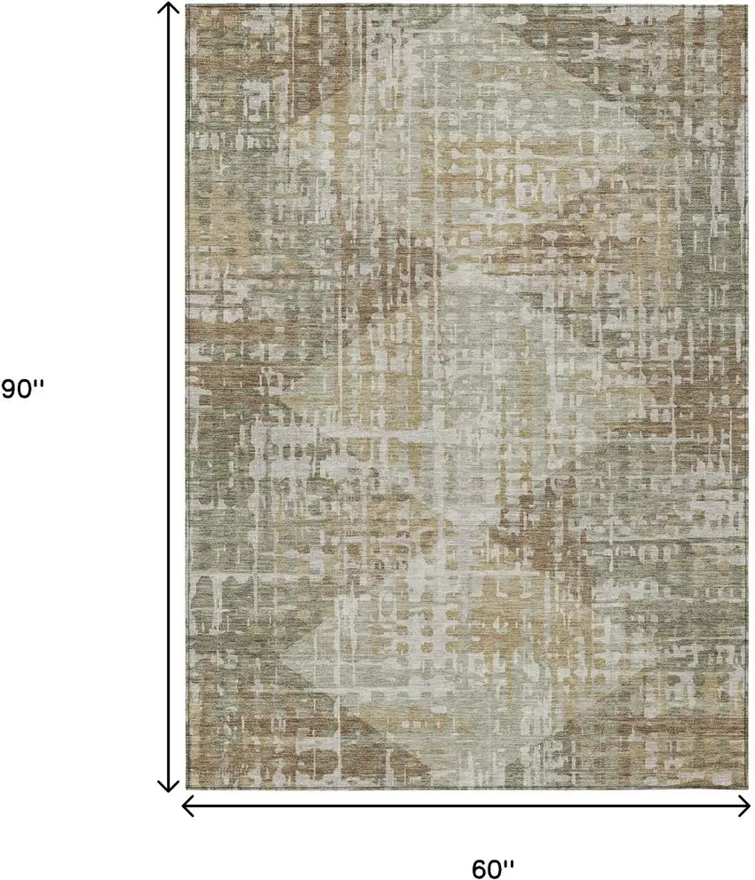 Artichoke Green And Brown Geometric Washable Indoor Outdoor Area Rug Photo 9