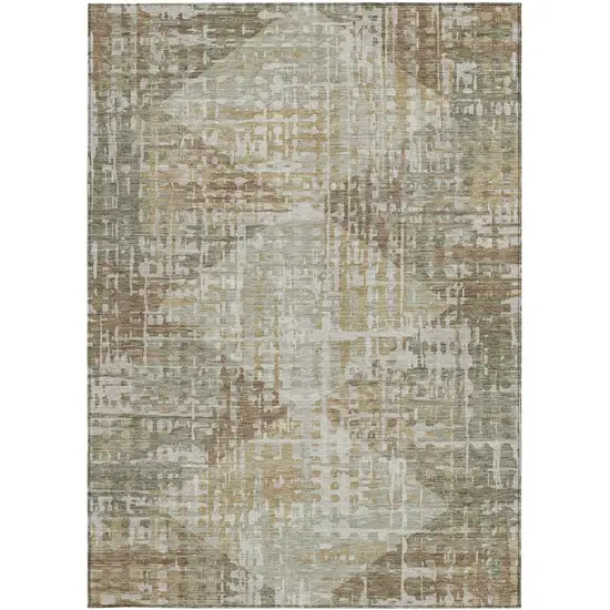 Artichoke Green And Brown Geometric Washable Indoor Outdoor Area Rug Photo 4