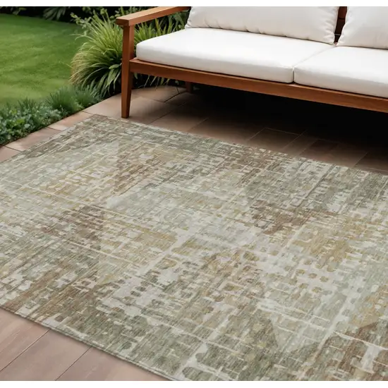 Artichoke Green And Brown Geometric Washable Indoor Outdoor Area Rug Photo 2