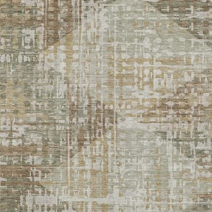Artichoke Green And Brown Geometric Washable Indoor Outdoor Area Rug Photo 4