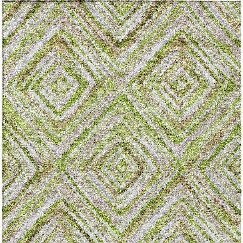 Artichoke Green And Brown Geometric Washable Indoor Outdoor Area Rug Photo 7