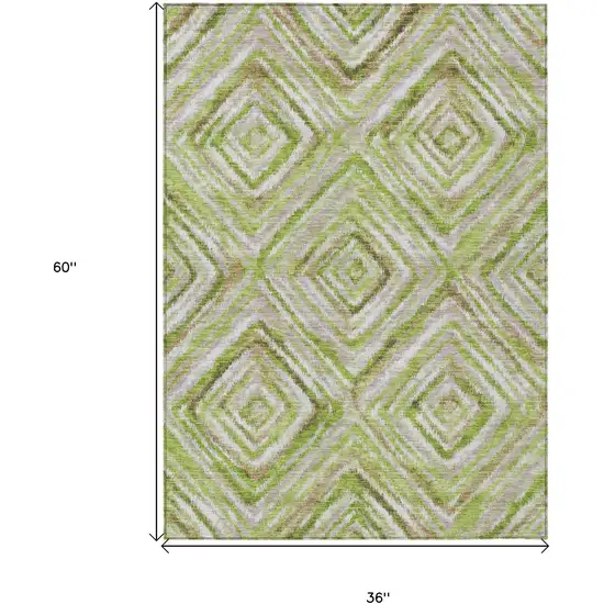 Artichoke Green And Brown Geometric Washable Indoor Outdoor Area Rug Photo 8