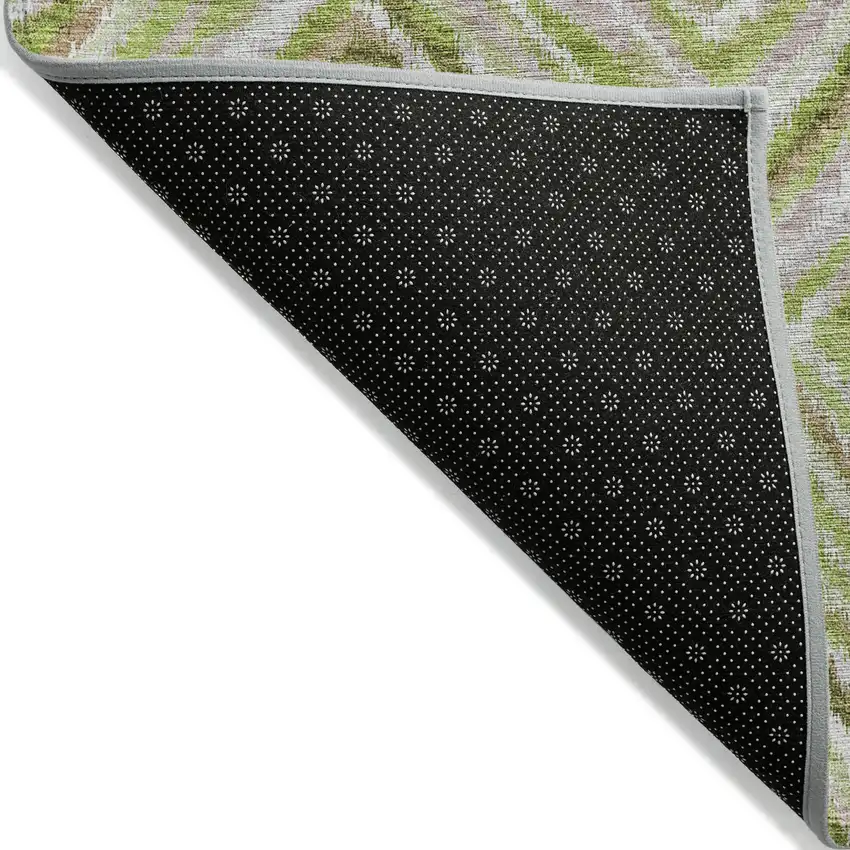 Artichoke Green And Brown Geometric Washable Indoor Outdoor Area Rug Photo 3