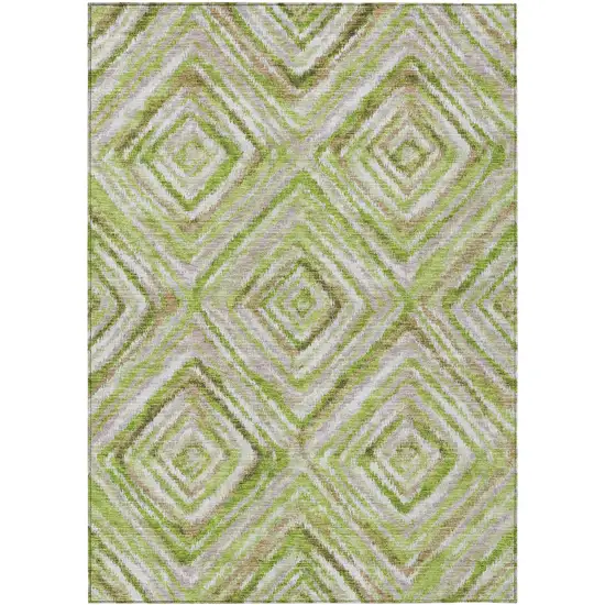 Artichoke Green And Brown Geometric Washable Indoor Outdoor Area Rug Photo 2