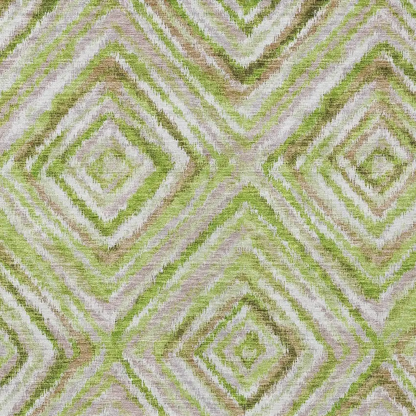 Artichoke Green And Brown Geometric Washable Indoor Outdoor Area Rug Photo 7