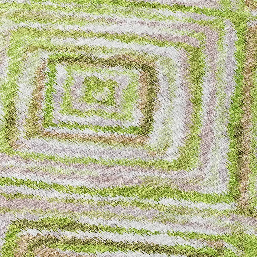Artichoke Green And Brown Geometric Washable Indoor Outdoor Area Rug Photo 6