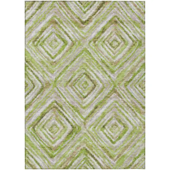 Artichoke Green And Brown Geometric Washable Indoor Outdoor Area Rug Photo 2