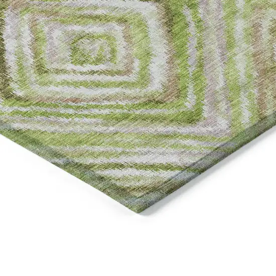 Artichoke Green And Brown Geometric Washable Indoor Outdoor Area Rug Photo 5