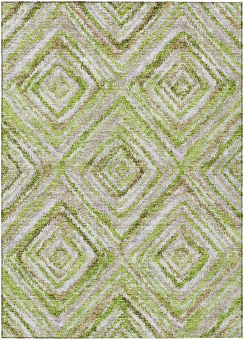 Artichoke Green And Brown Geometric Washable Indoor Outdoor Area Rug Photo 2