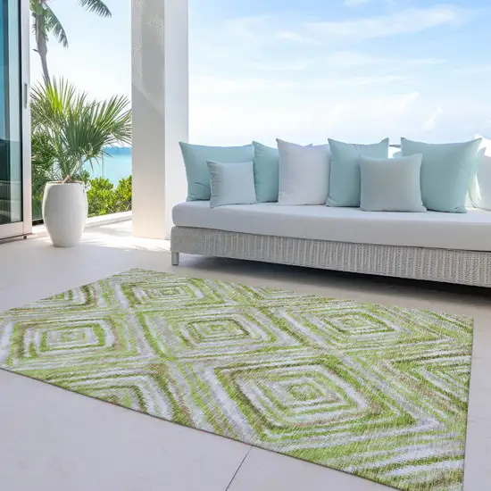 Artichoke Green And Brown Geometric Washable Indoor Outdoor Area Rug Photo 9