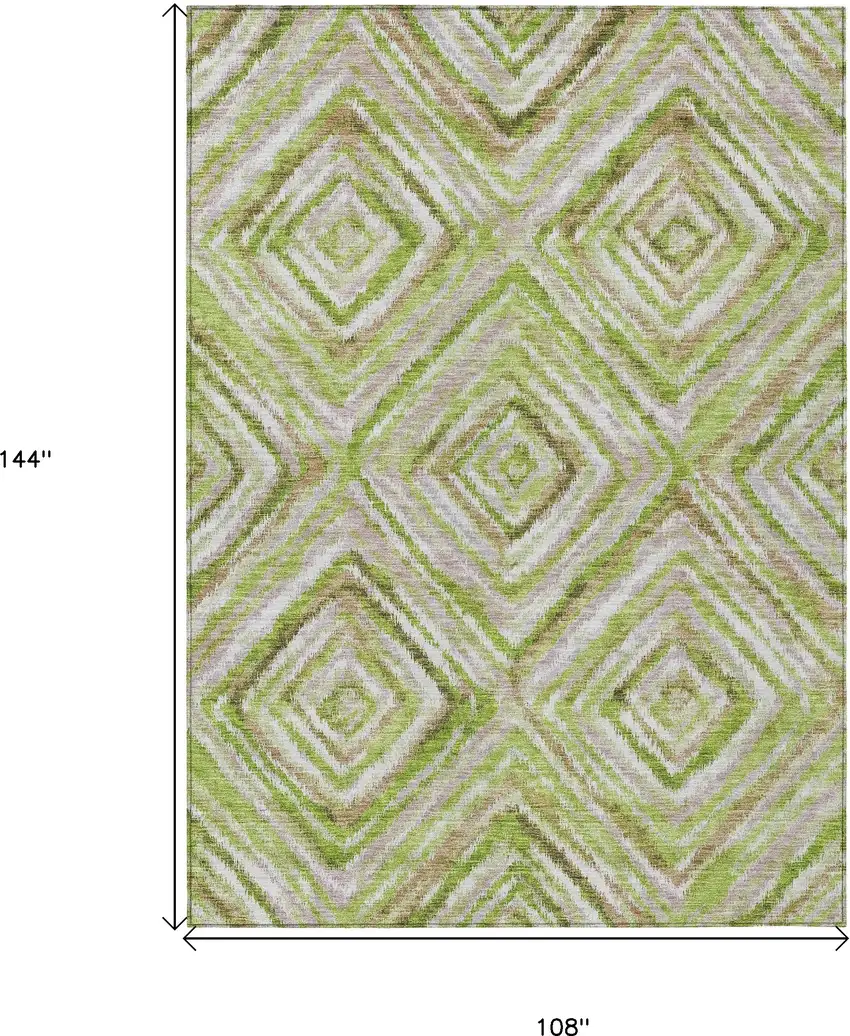 Artichoke Green And Brown Geometric Washable Indoor Outdoor Area Rug Photo 3