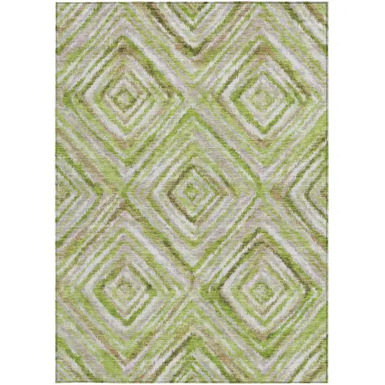 Artichoke Green And Brown Geometric Washable Indoor Outdoor Area Rug Photo 8