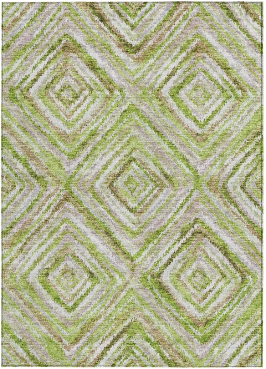 Artichoke Green And Brown Geometric Washable Indoor Outdoor Area Rug Photo 8