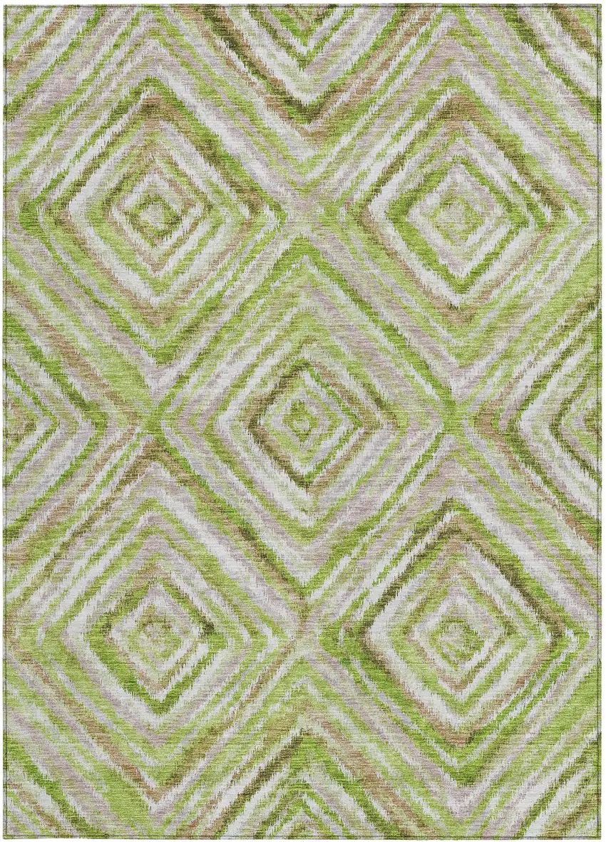 Artichoke Green And Brown Geometric Washable Indoor Outdoor Area Rug Photo 8