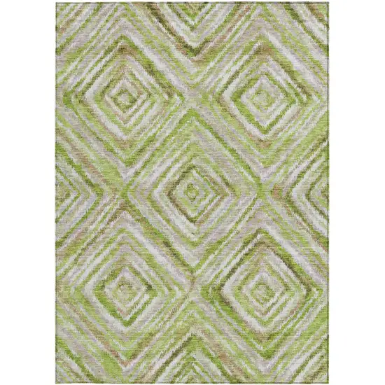 Artichoke Green And Brown Geometric Washable Indoor Outdoor Area Rug Photo 7