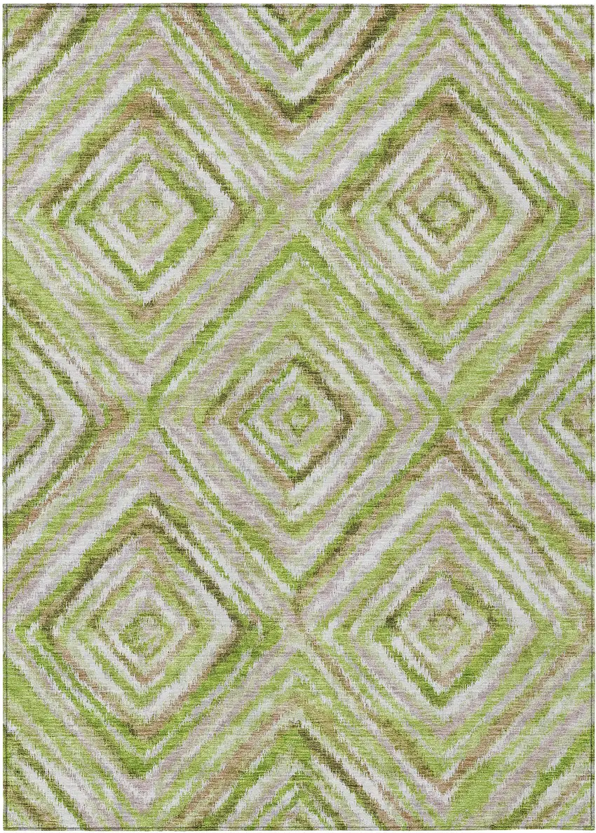 Artichoke Green And Brown Geometric Washable Indoor Outdoor Area Rug Photo 2