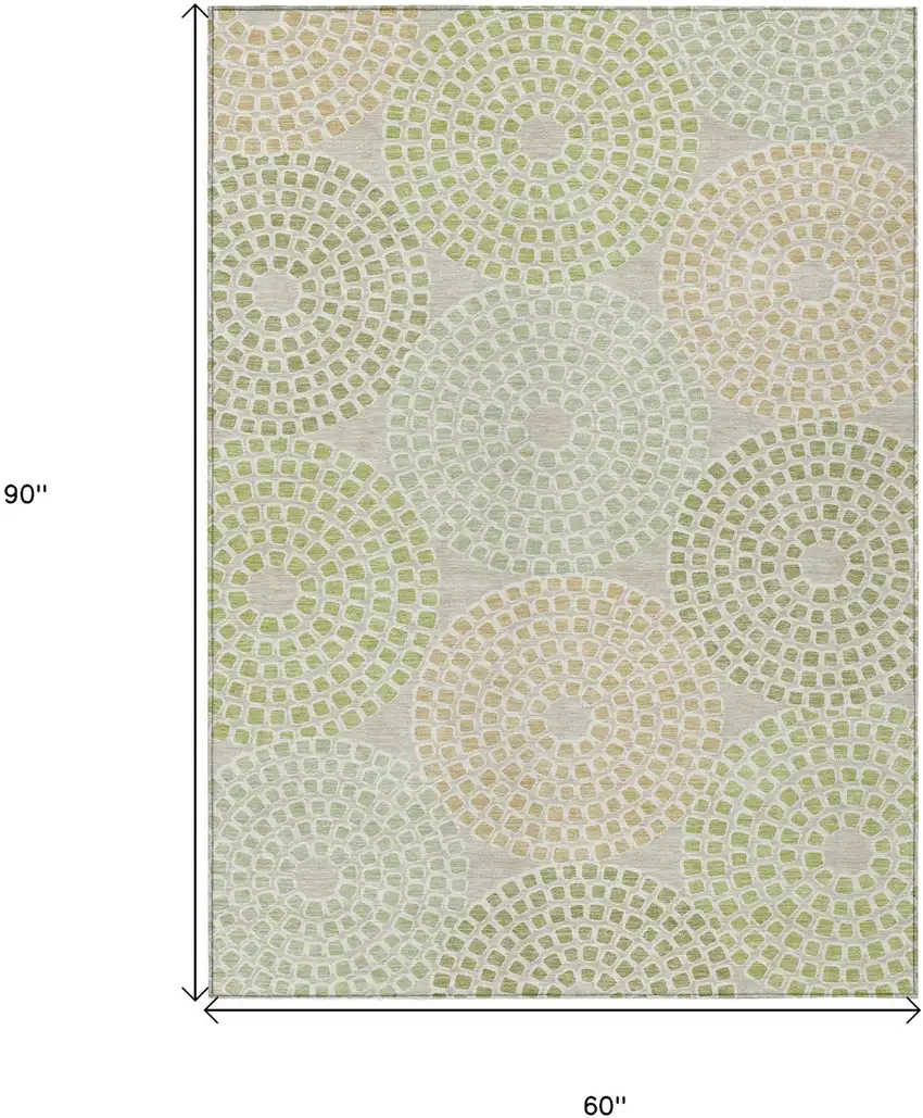 Artichoke Green And Brown Geometric Washable Indoor Outdoor Area Rug Photo 3