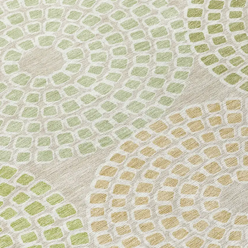 Artichoke Green And Brown Geometric Washable Indoor Outdoor Area Rug Photo 6