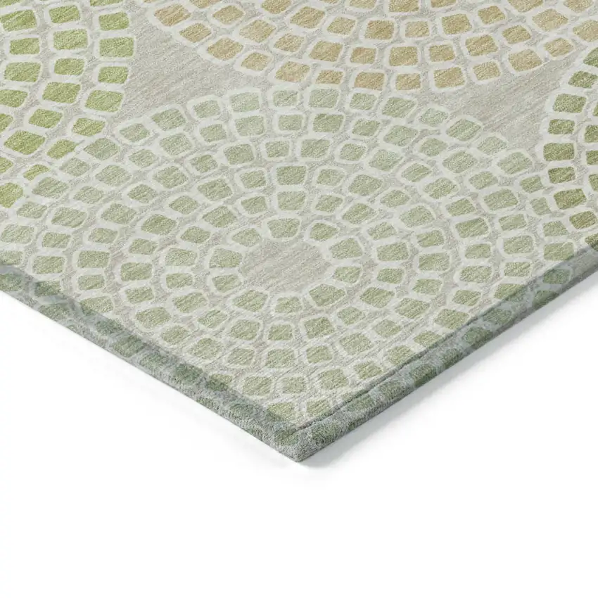 Artichoke Green And Brown Geometric Washable Indoor Outdoor Area Rug Photo 5