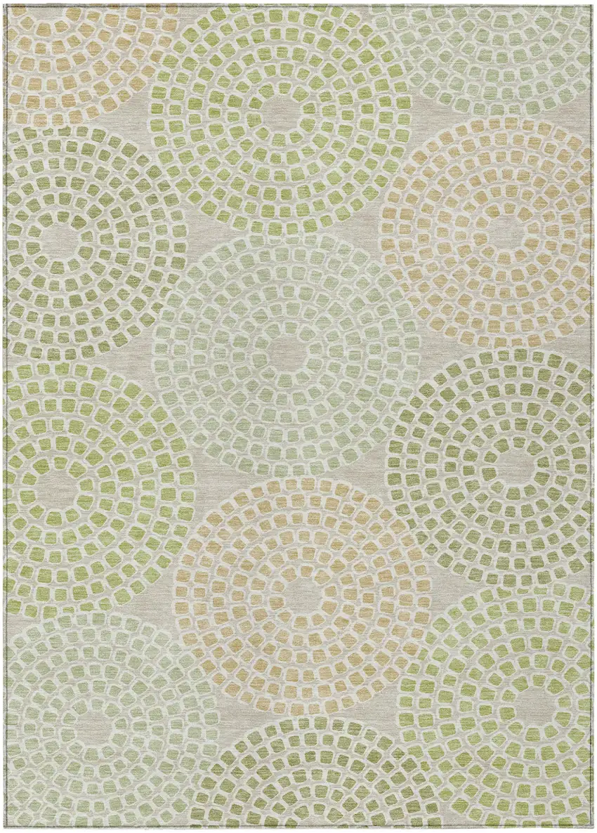 Artichoke Green And Brown Geometric Washable Indoor Outdoor Area Rug Photo 2