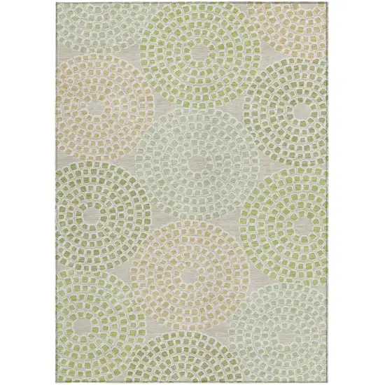 Artichoke Green And Brown Geometric Washable Indoor Outdoor Area Rug Photo 8