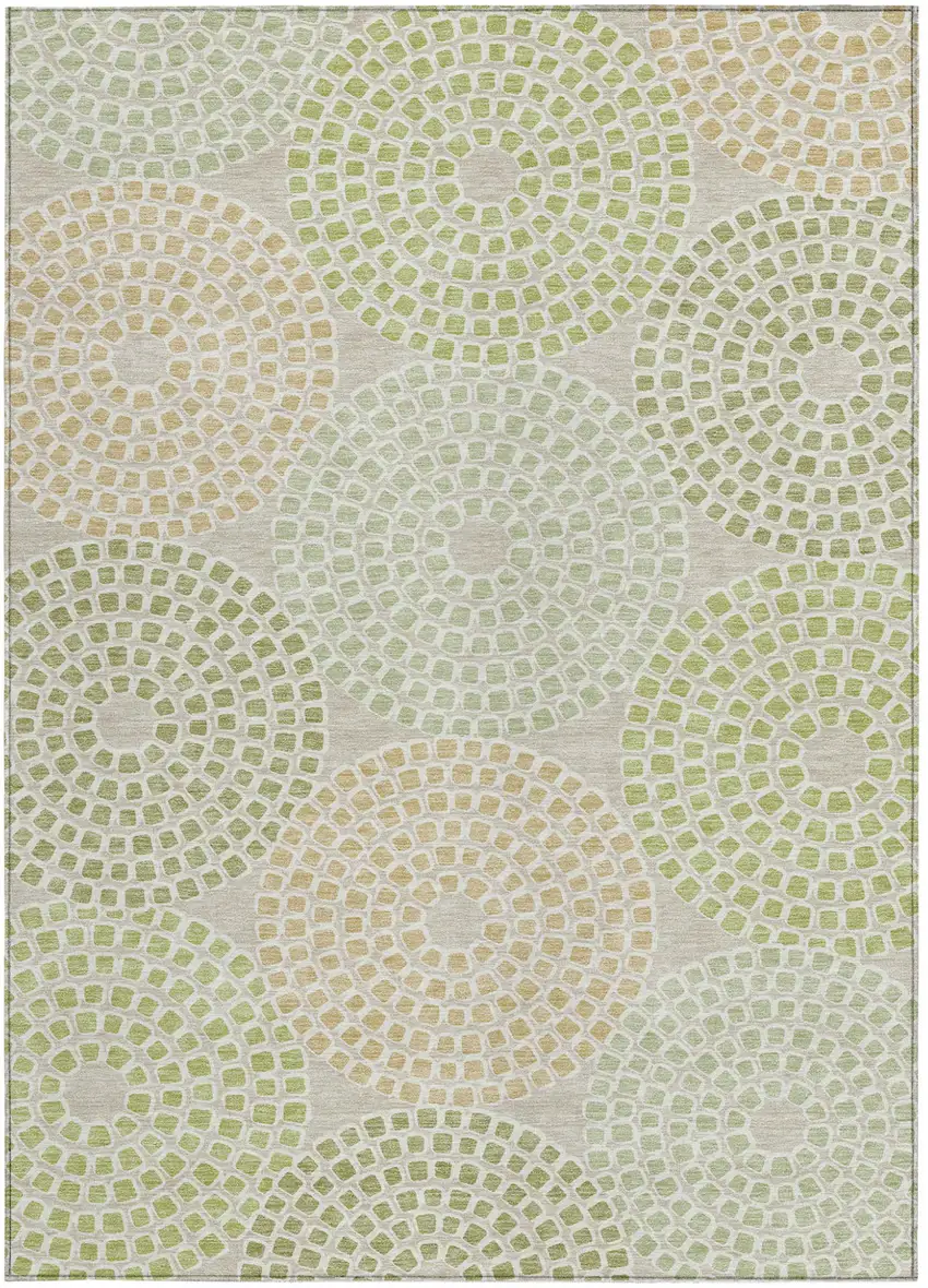 Artichoke Green And Brown Geometric Washable Indoor Outdoor Area Rug Photo 8