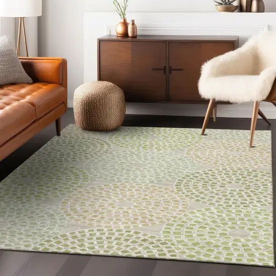 Artichoke Green And Brown Geometric Washable Indoor Outdoor Area Rug Photo 9