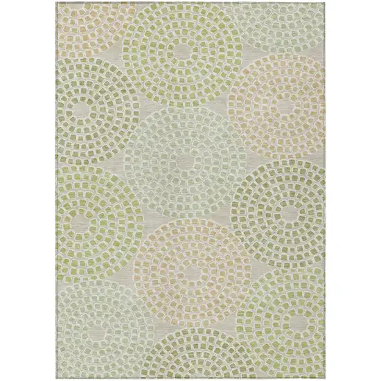 Artichoke Green And Brown Geometric Washable Indoor Outdoor Area Rug Photo 2