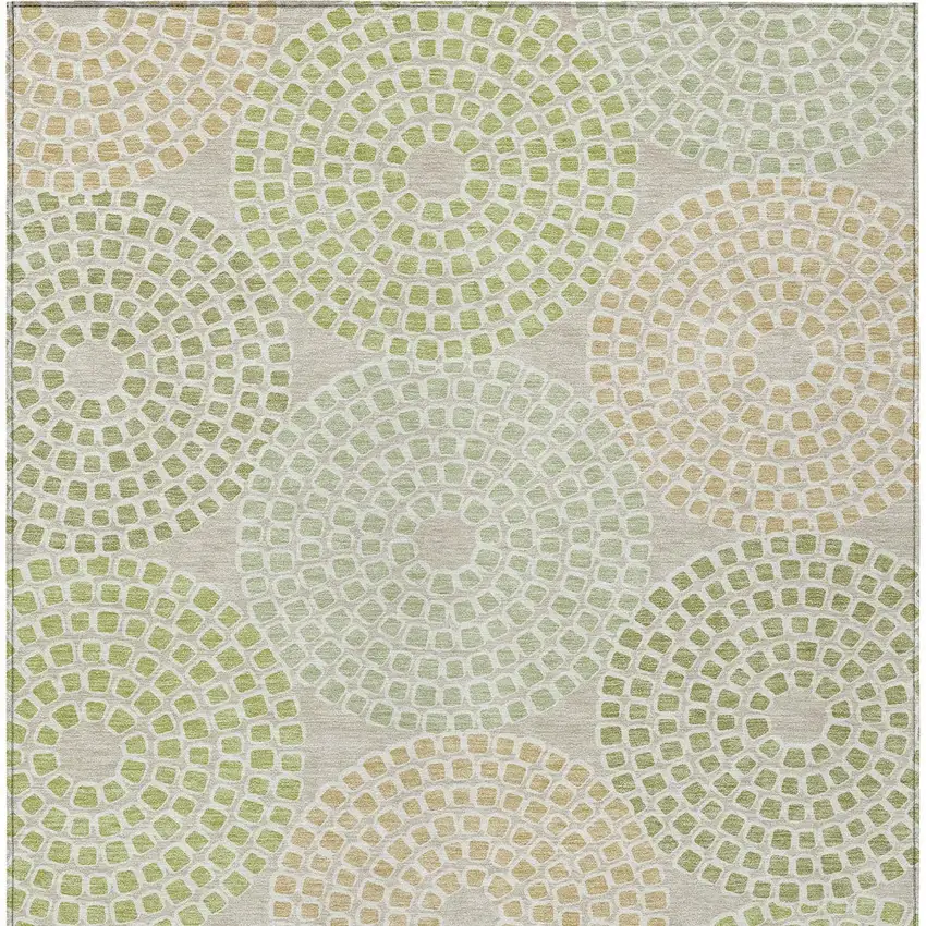 Artichoke Green And Brown Geometric Washable Indoor Outdoor Area Rug Photo 7