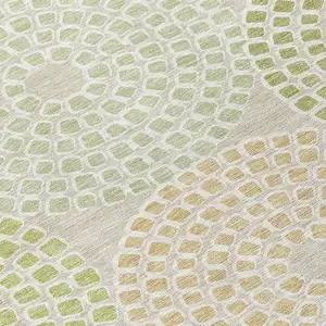 Photo of Artichoke Green And Brown Geometric Washable Indoor Outdoor Area Rug