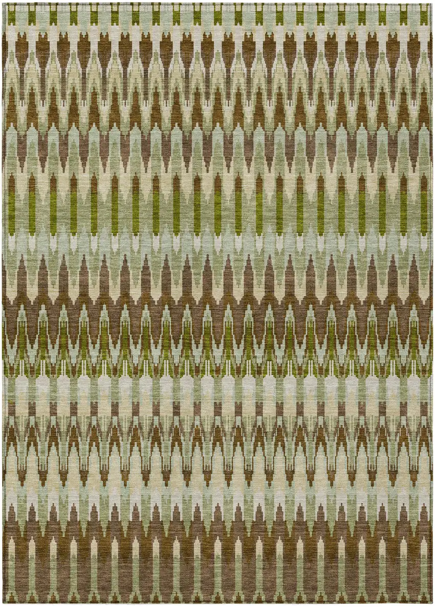Artichoke Green And Brown Southwestern Washable Indoor Outdoor Area Rug Photo 2