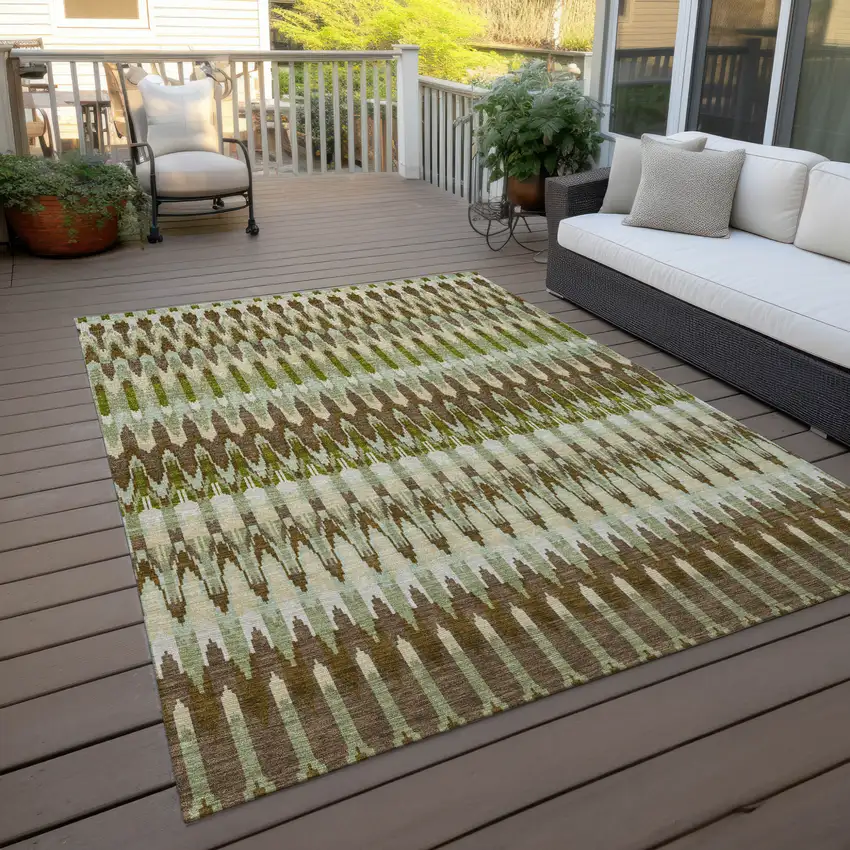 Artichoke Green And Brown Southwestern Washable Indoor Outdoor Area Rug Photo 8