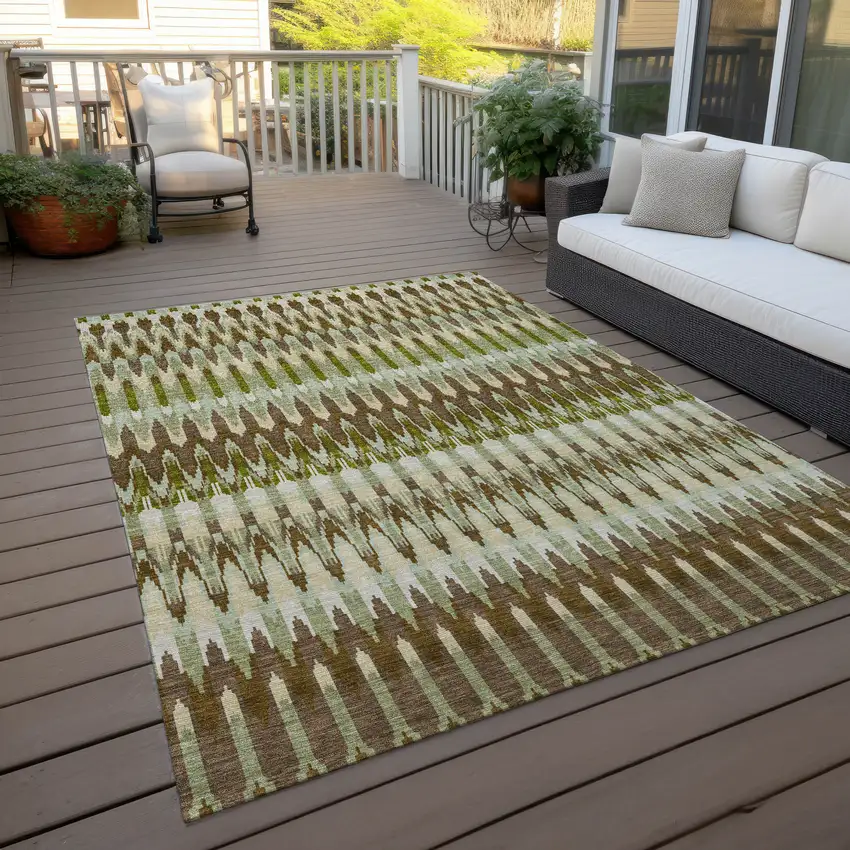 Artichoke Green And Brown Southwestern Washable Indoor Outdoor Area Rug Photo 8