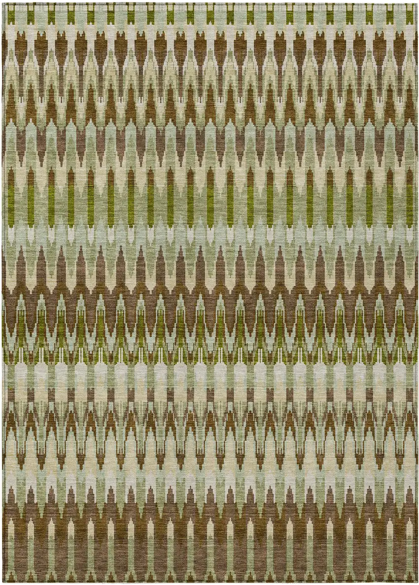 Artichoke Green And Brown Southwestern Washable Indoor Outdoor Area Rug Photo 2