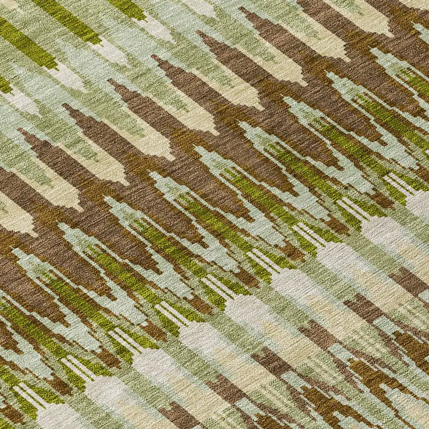 Artichoke Green And Brown Southwestern Washable Indoor Outdoor Area Rug Photo 5