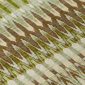 Photo of Artichoke Green And Brown Southwestern Washable Indoor Outdoor Area Rug