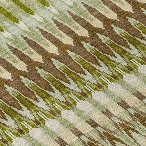 Photo of Artichoke Green And Brown Southwestern Washable Indoor Outdoor Area Rug