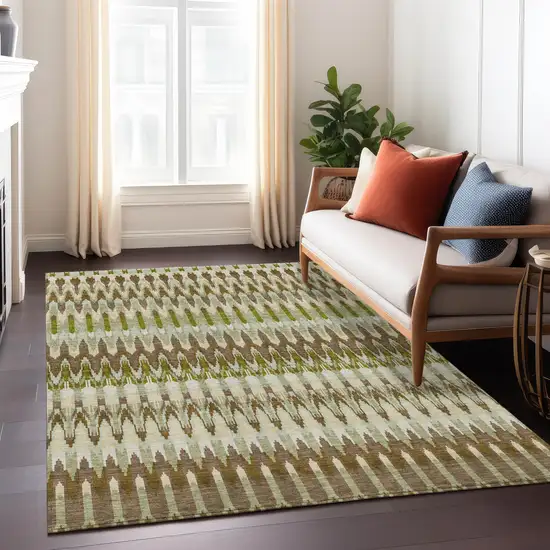 Artichoke Green And Brown Southwestern Washable Indoor Outdoor Area Rug Photo 9