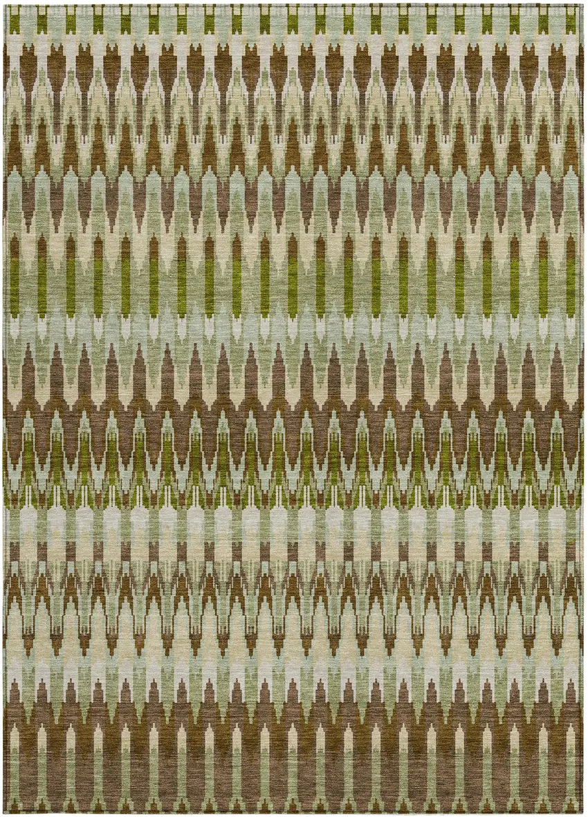 Artichoke Green And Brown Southwestern Washable Indoor Outdoor Area Rug Photo 7
